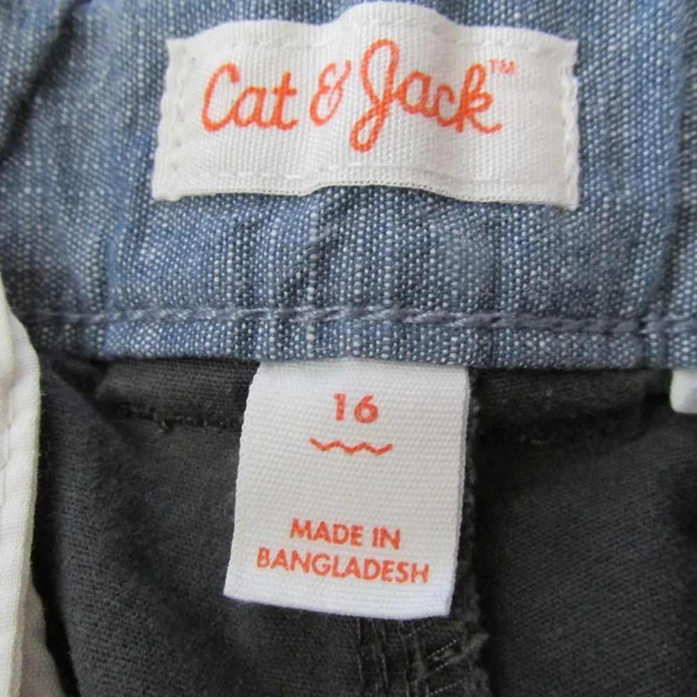 Cat & Jack Chino Shorts Youth Boys Size 16 Gray Elastic Adjustable Casual Bottom